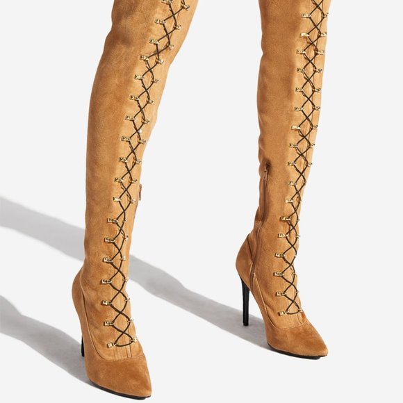 Hot!! Over-the-Knee Laced-Up Stiletto Boots - Picture 1 of 6